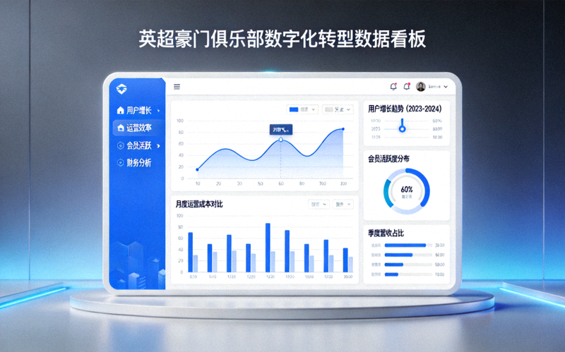 英超豪门俱乐部数字化转型项目界面展示，数据可视化图表